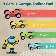 Wooden car ramps and four cars from Top Bright set
