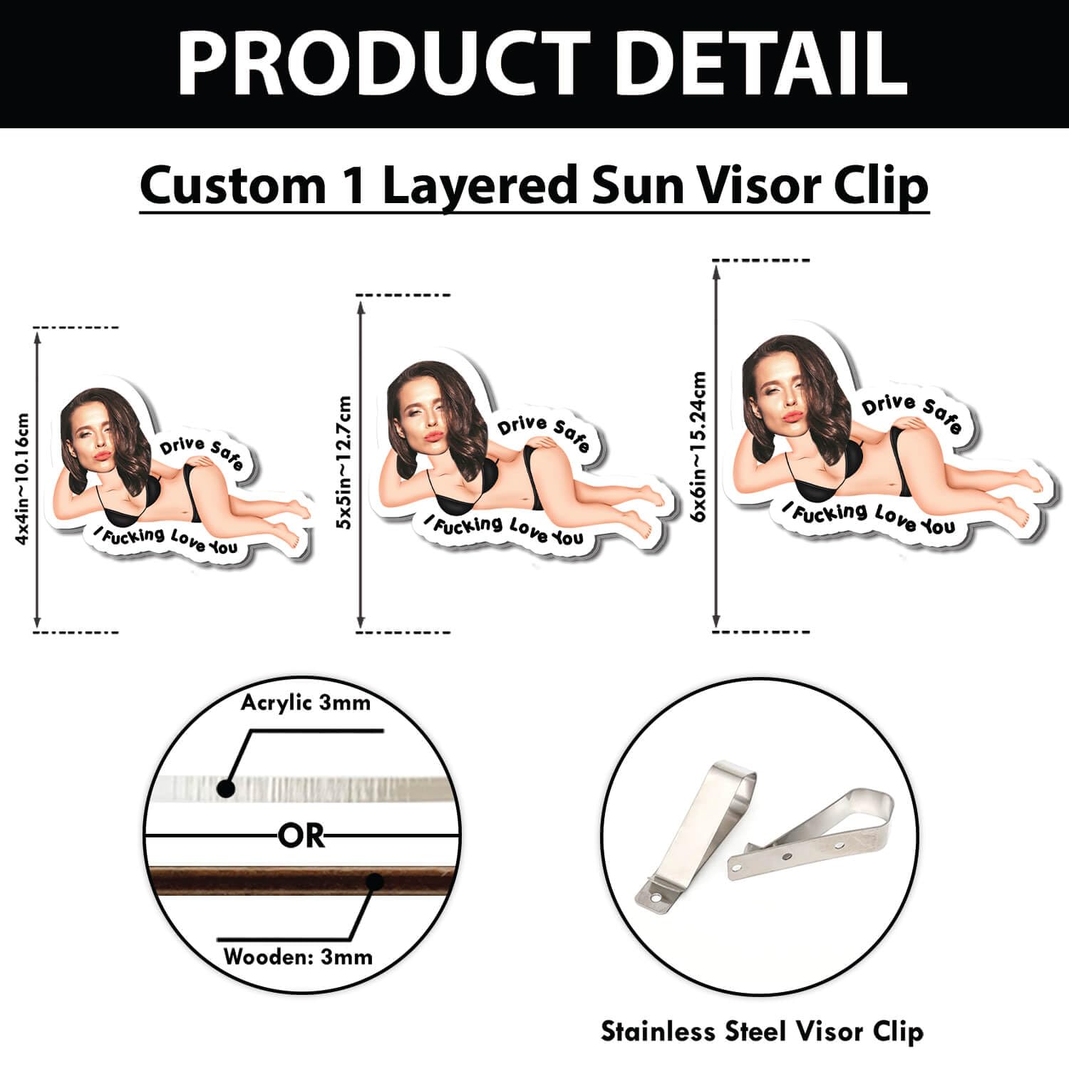 Custom photo holder in a wooden car visor clip