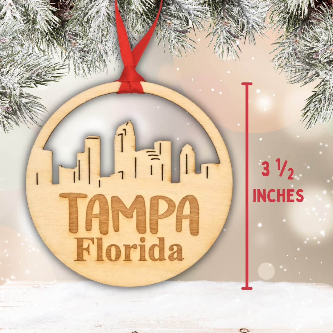 wooden city skyline tampa ornament three and a half inch diameter