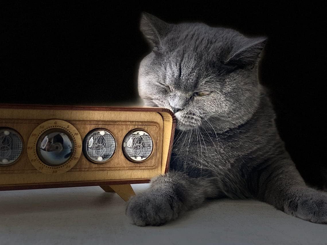 Wooden desk vintage style Nixie clock