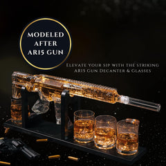 Wooden display stand accompanying whiskey decanter set