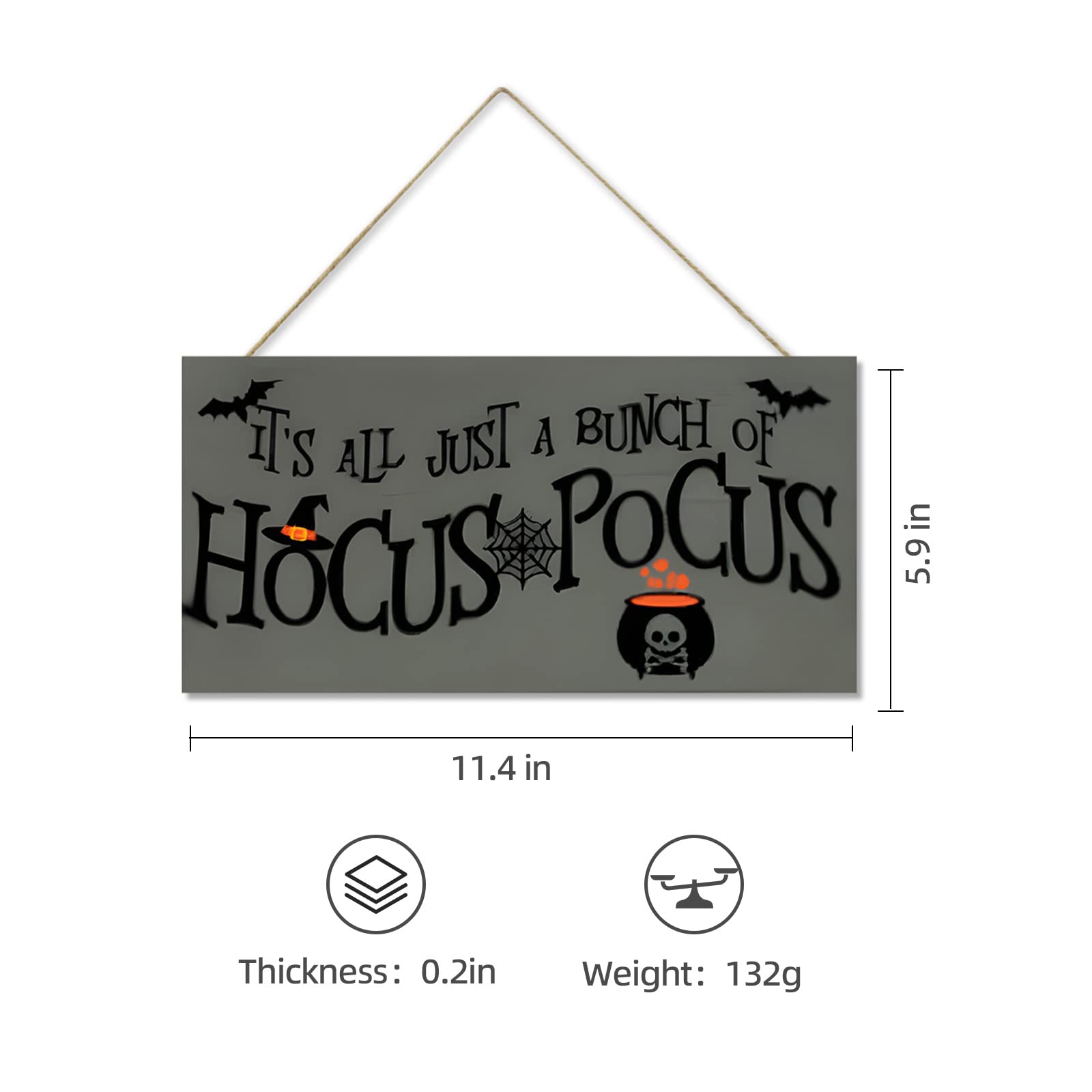 Hocus Pocus wooden door decor with rope hanging for exterior display