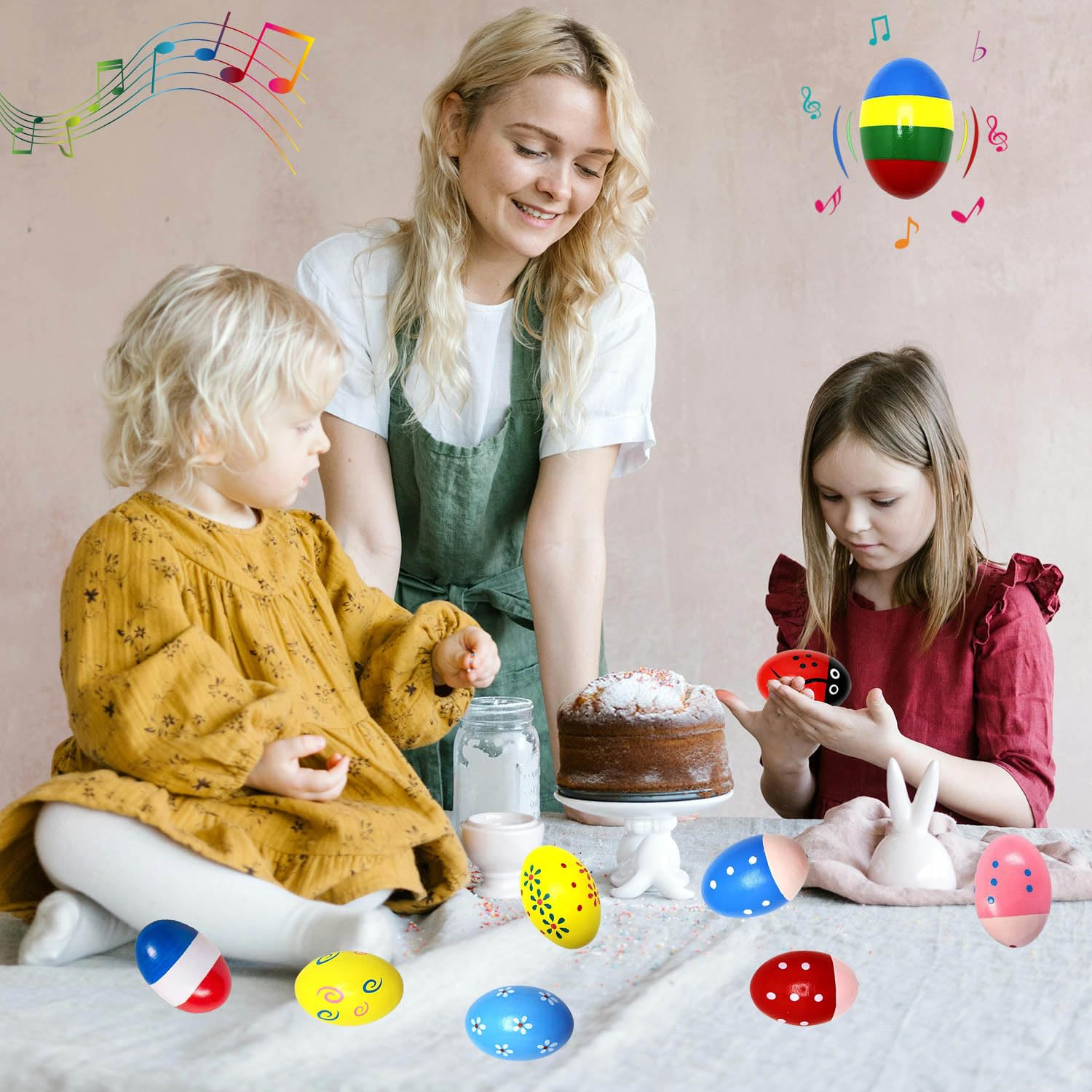 Multipurpose wooden Easter egg shaker set UPINLOOK 9 pcs