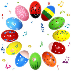 Set of 12 wooden egg shakers with assorted painted designs
