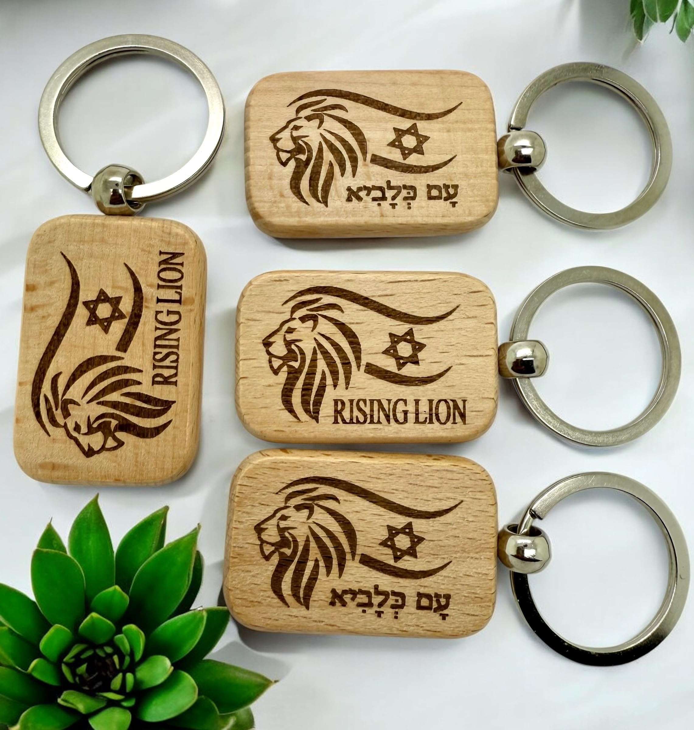 Wooden Judaica keyholders four pack with Lion of Judah and star
