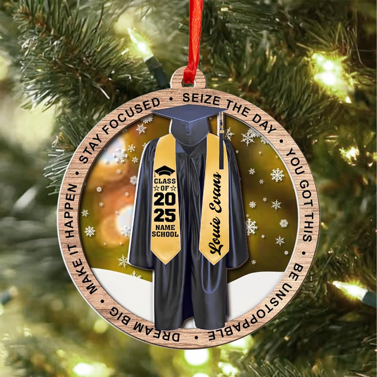 Wooden frame graduation ornament with inspirational phrases