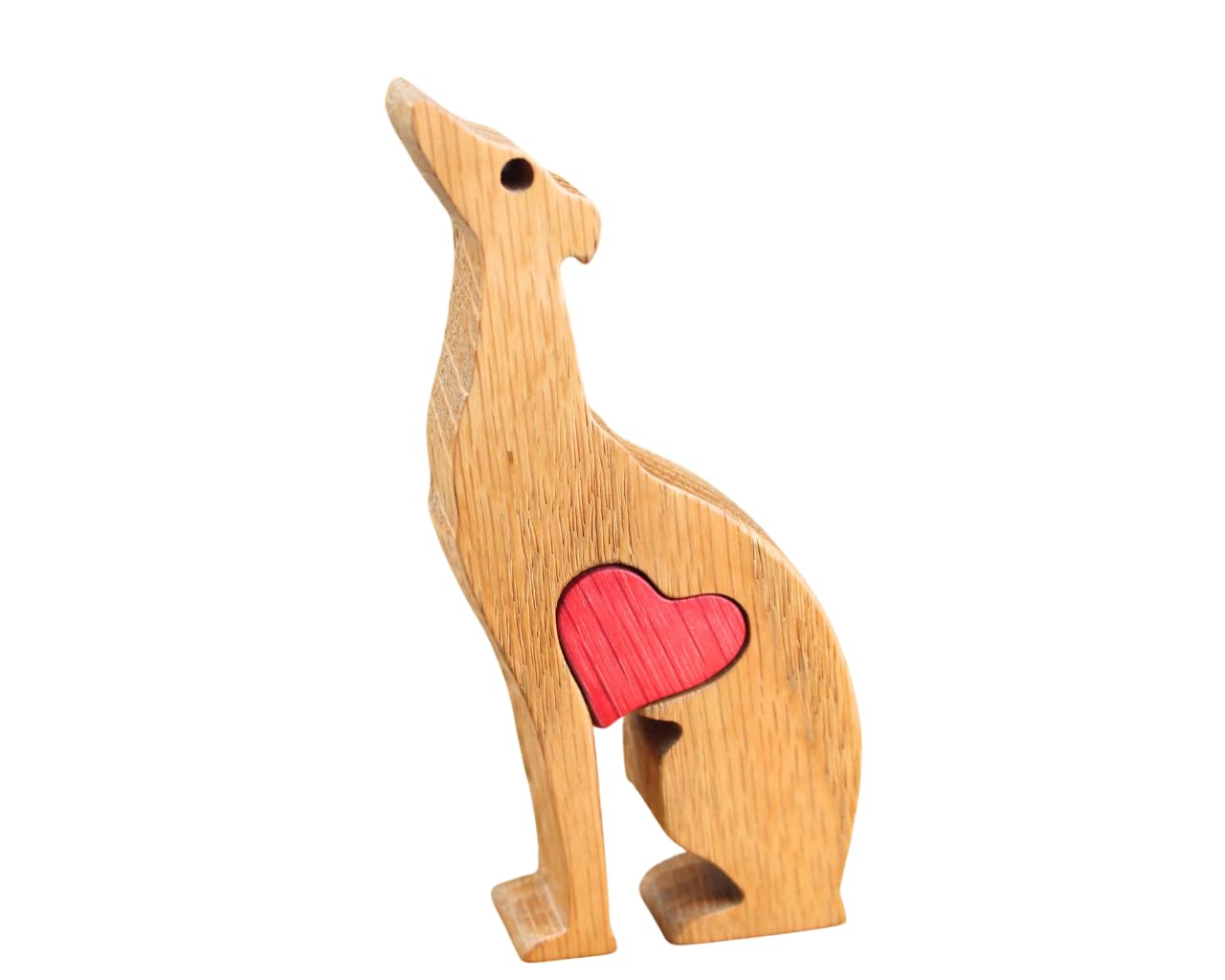 Oak handcrafted Wooden Greyhound Statue with heart detail