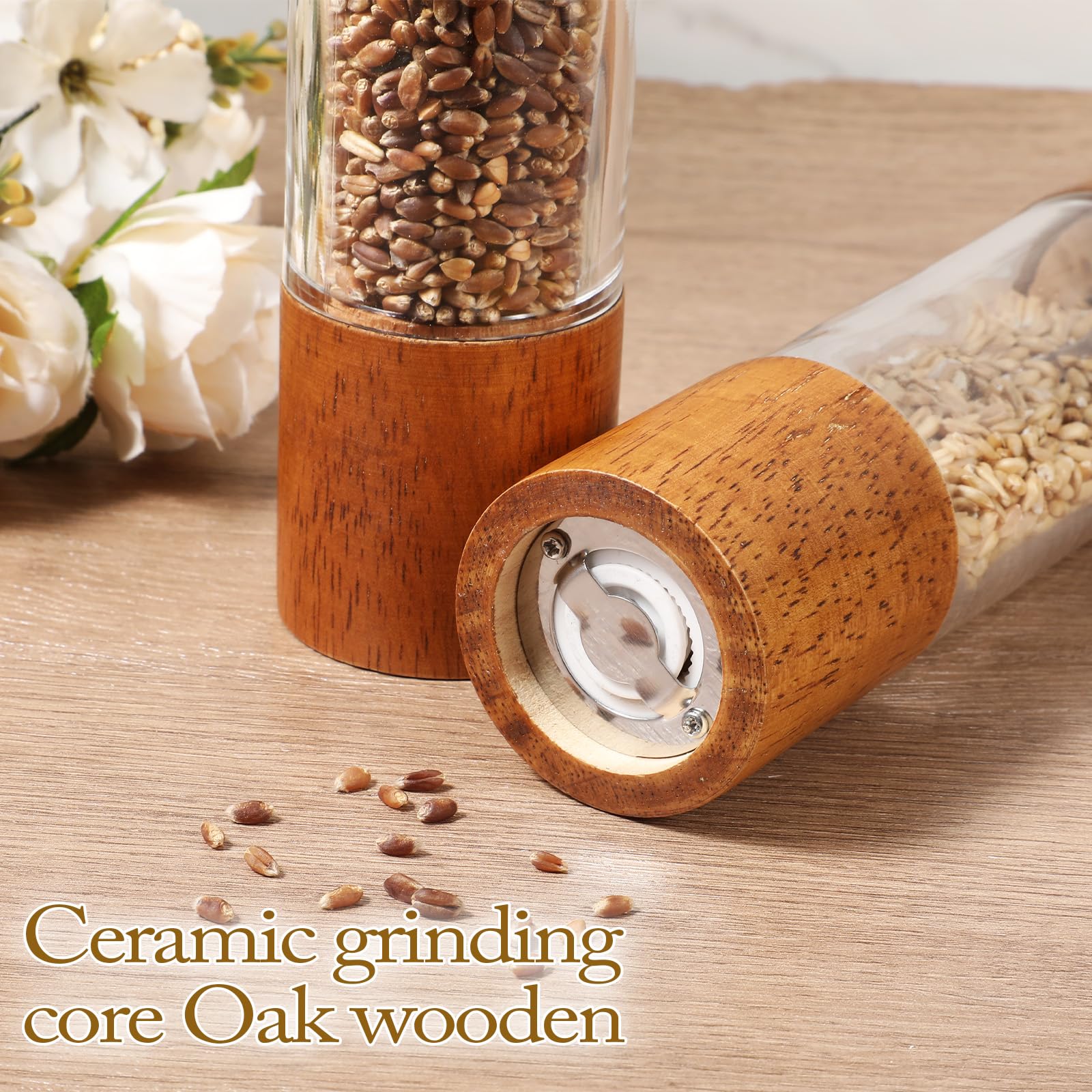 Wooden grinding tray included with the set