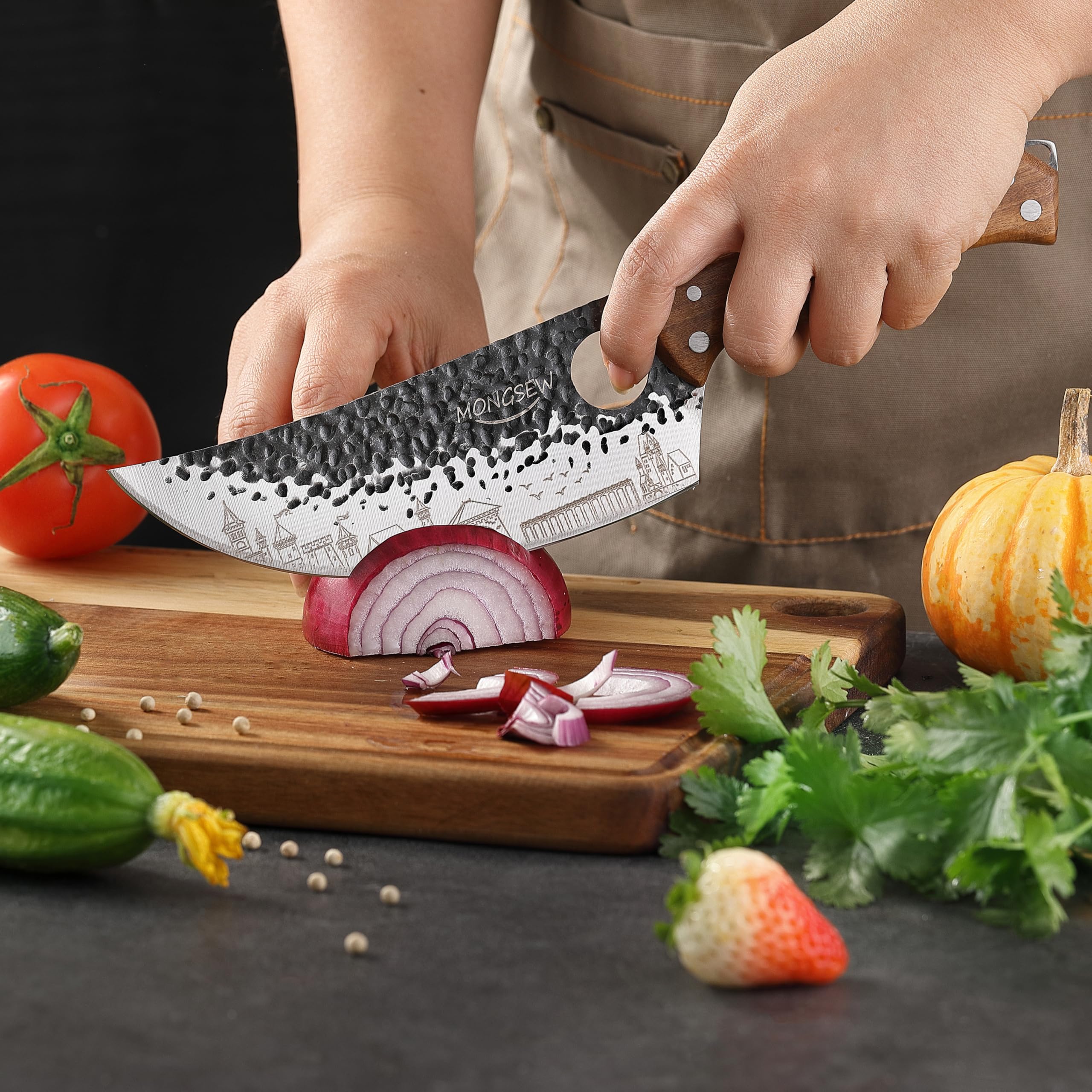 ergonomic wooden handle kitchen knives