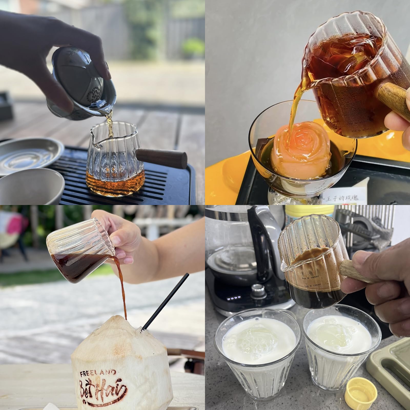 Espresso accessories glass cup with wooden handle