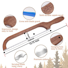 Solid sapele wood ergonomic handle on bread knife