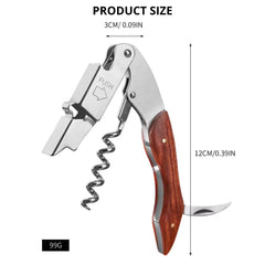 Stainless steel wine key with wooden handle for servers