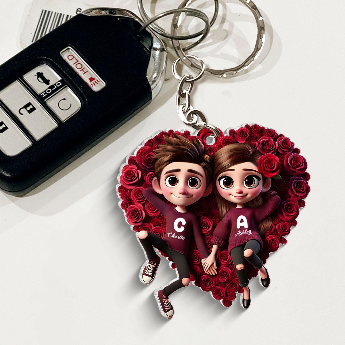 Wooden keychain for couple