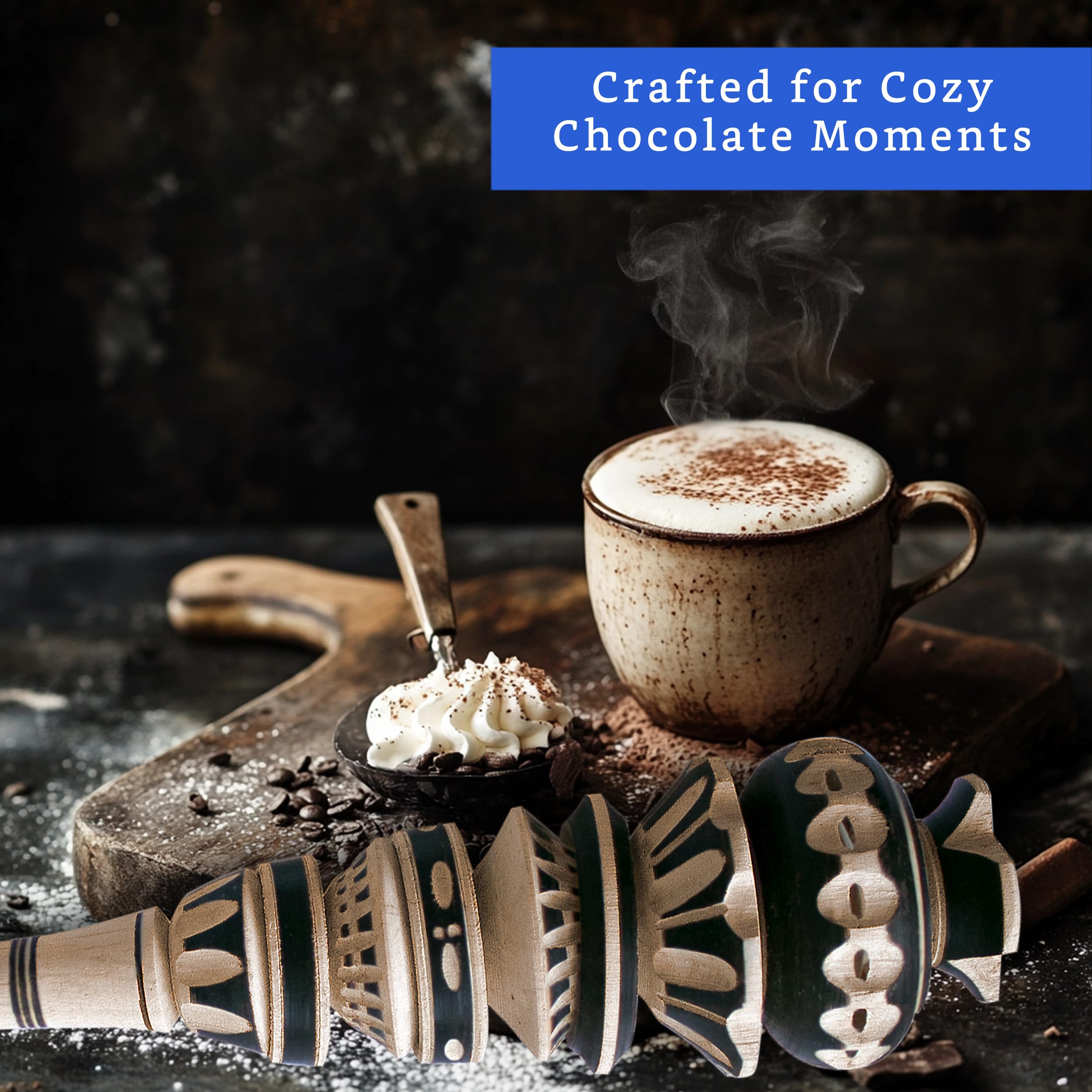 Wooden molinillo for whisking hot chocolate