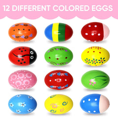 Natural wood egg maracas with non-toxic paint for kids