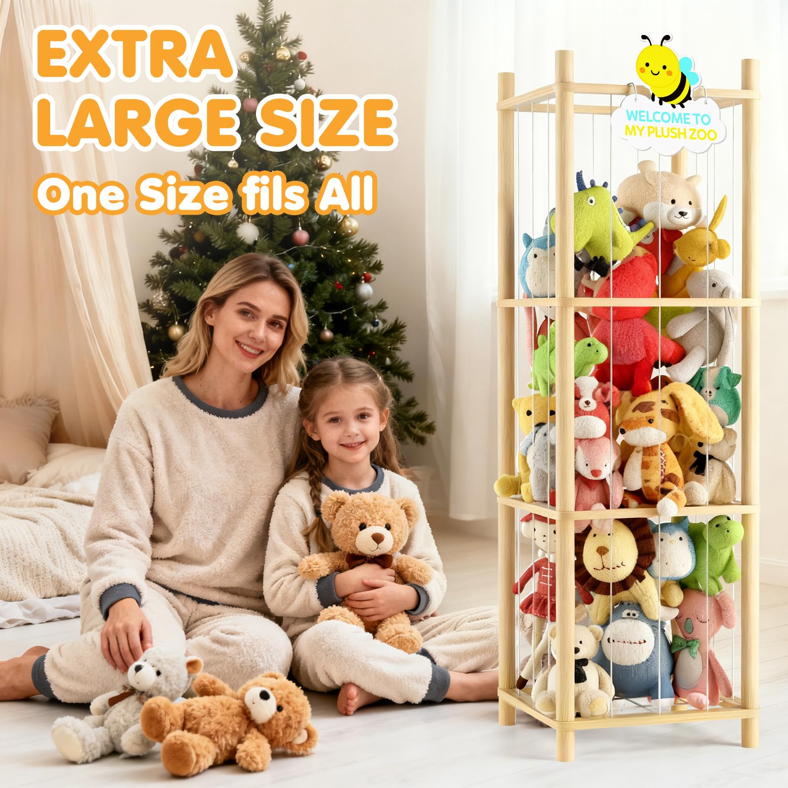 Hammock-style stuffed animal organizer for bulk plushies