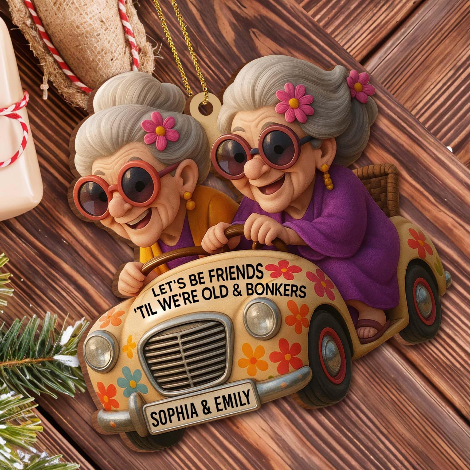 Customizable wooden ornament with names for best friends
