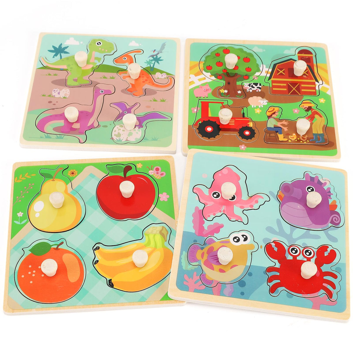 Wooden peg puzzles toddlers Farm puzzle set of 4