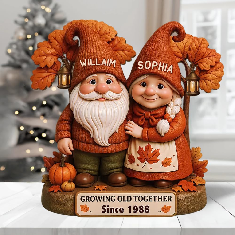 5.5 inch wooden plaque with fall gnome and pumpkins