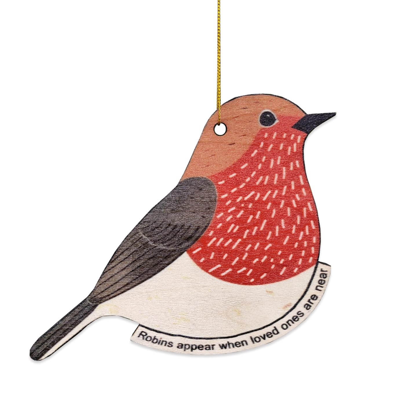 Wooden Robin Ornament 5.8 inch diameter