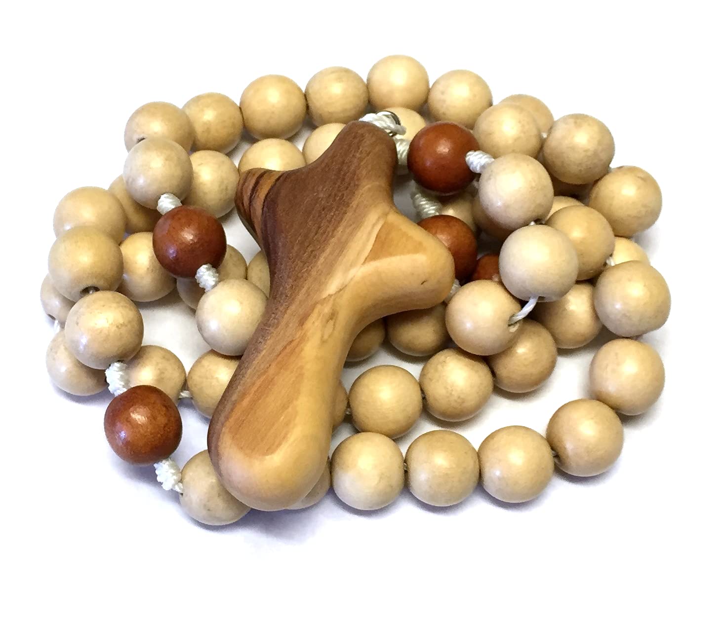 Wooden Rosary Natural Wood with 12 mm beads and Bethlehem olivewood cross