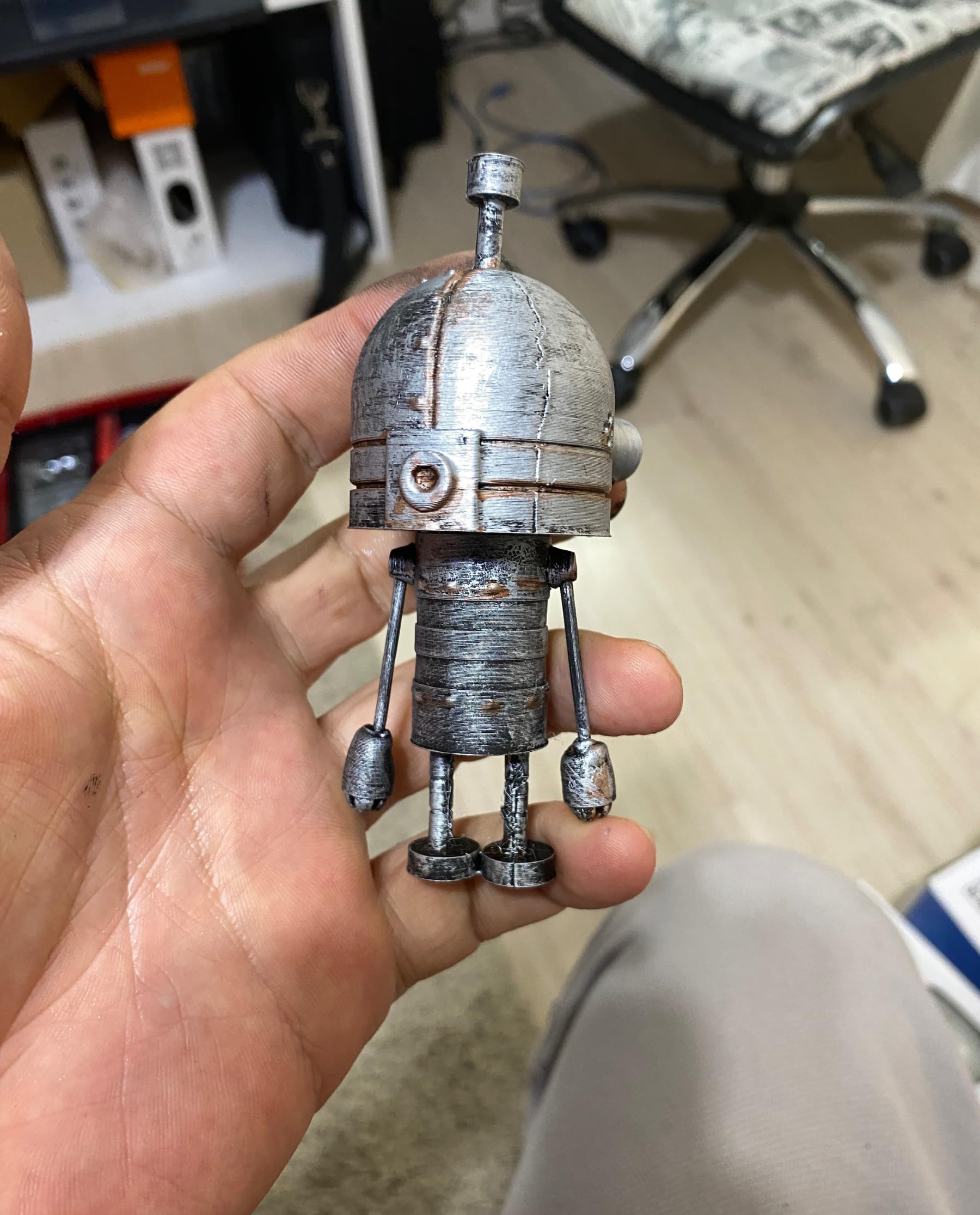 Josef Robot Figurine with wooden stick legs and arms