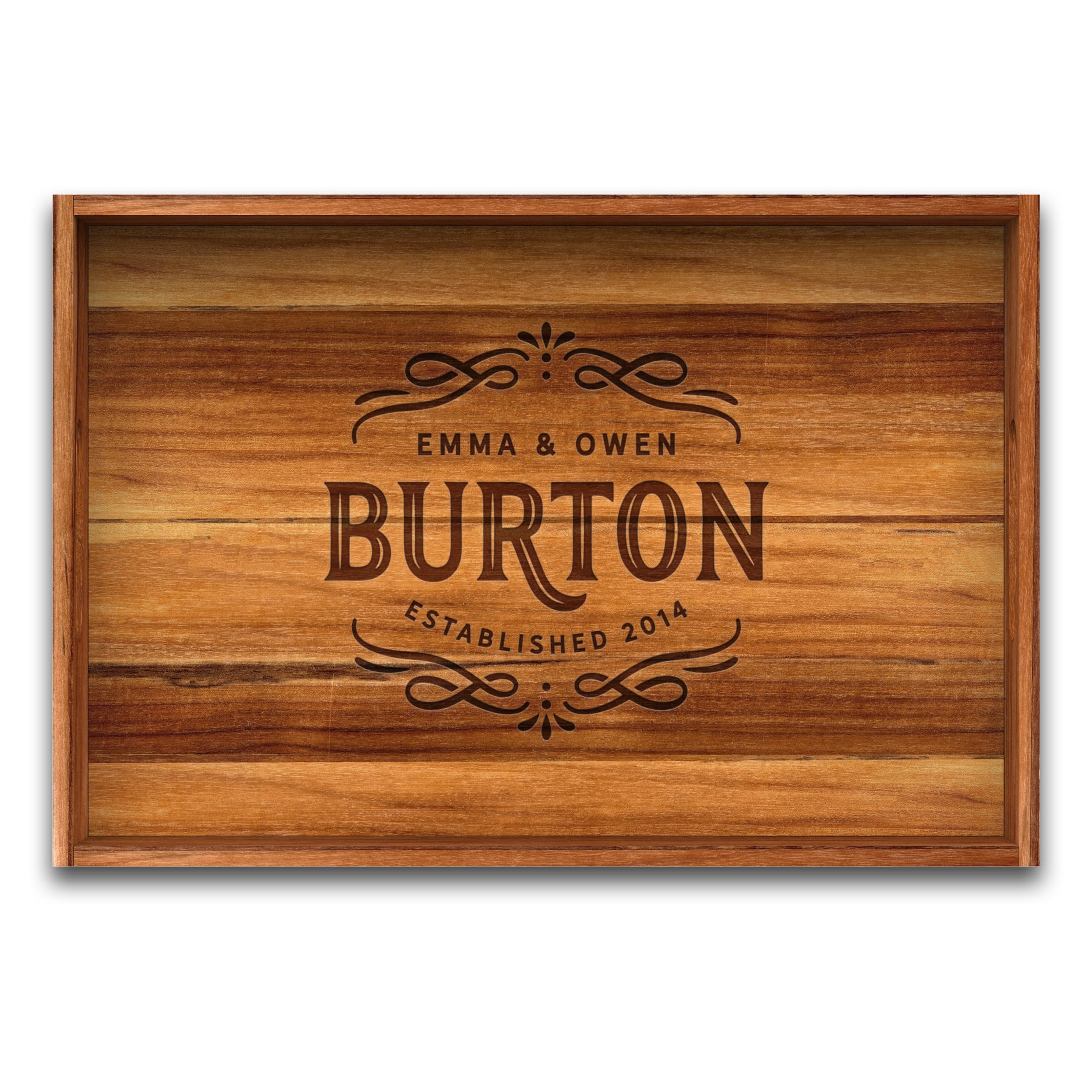 Top view of Wooden Teak Tray with Handles