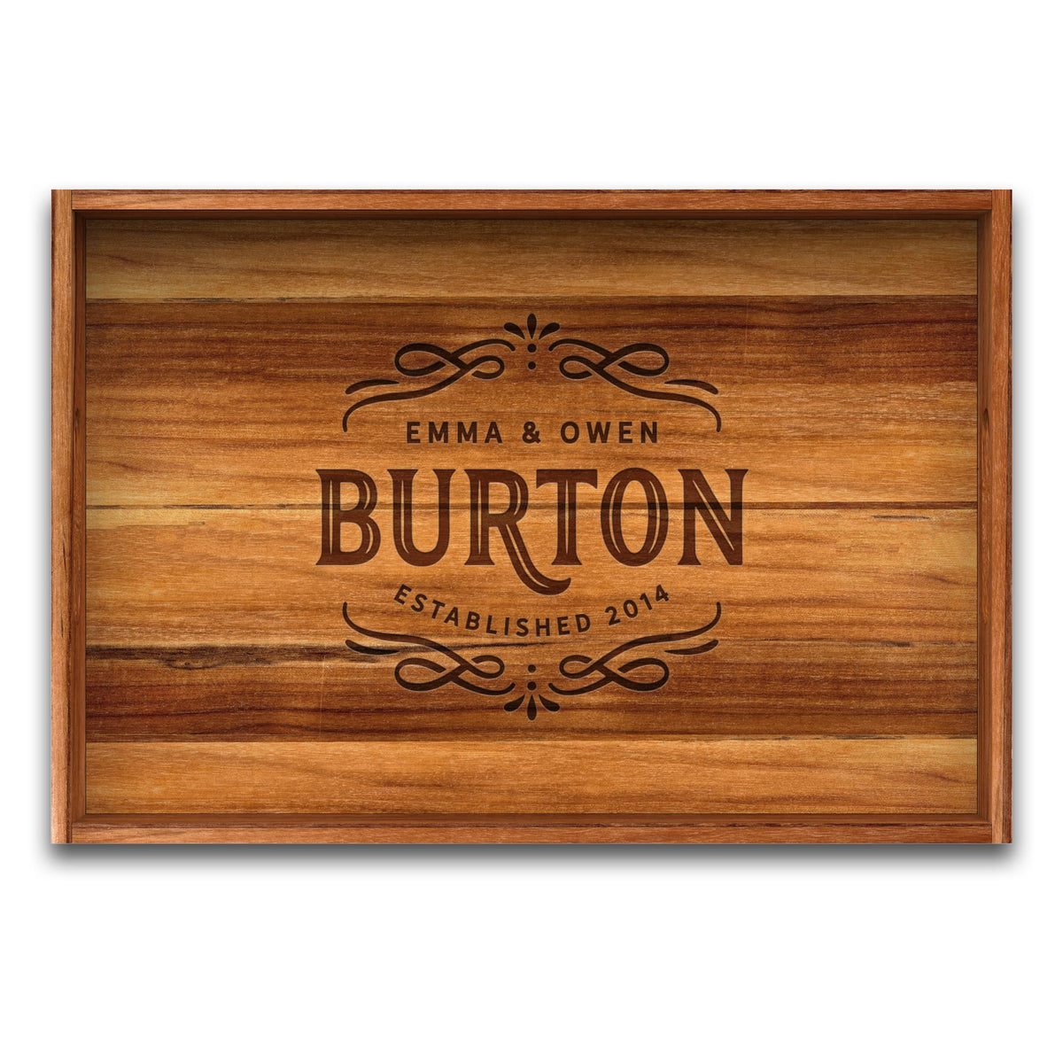 Top view of Wooden Teak Tray with Handles