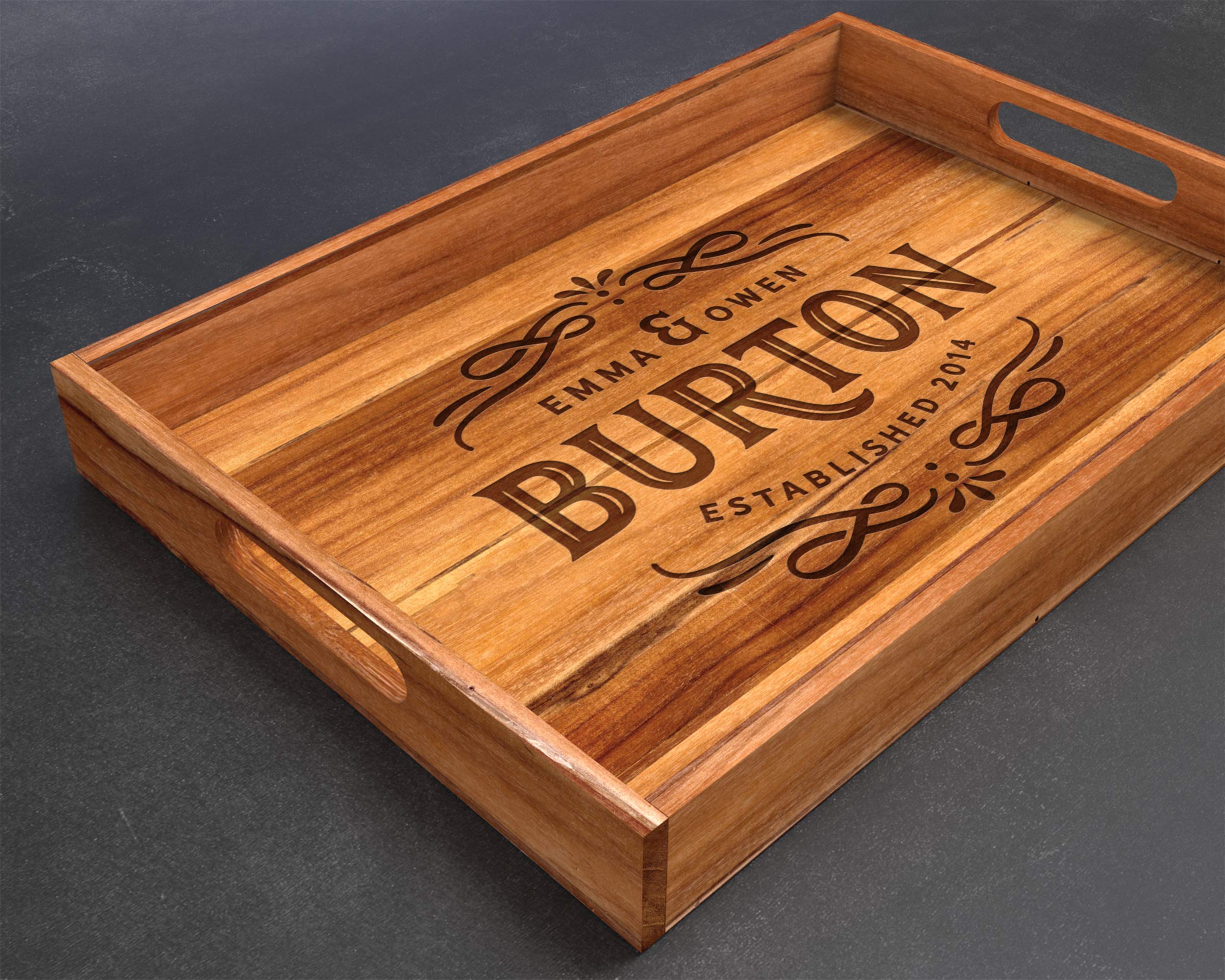 Teak serving tray with built in handles