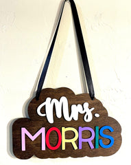 Walnut stained back layer with clear coat on sign