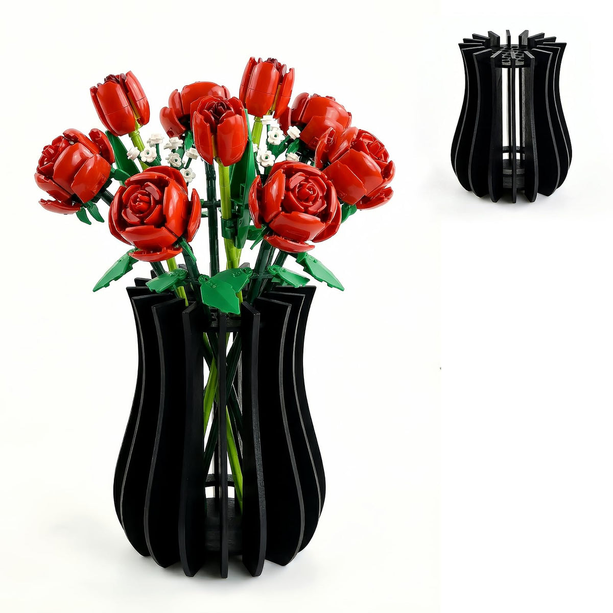 Wooden vase for lego flowers in black finish