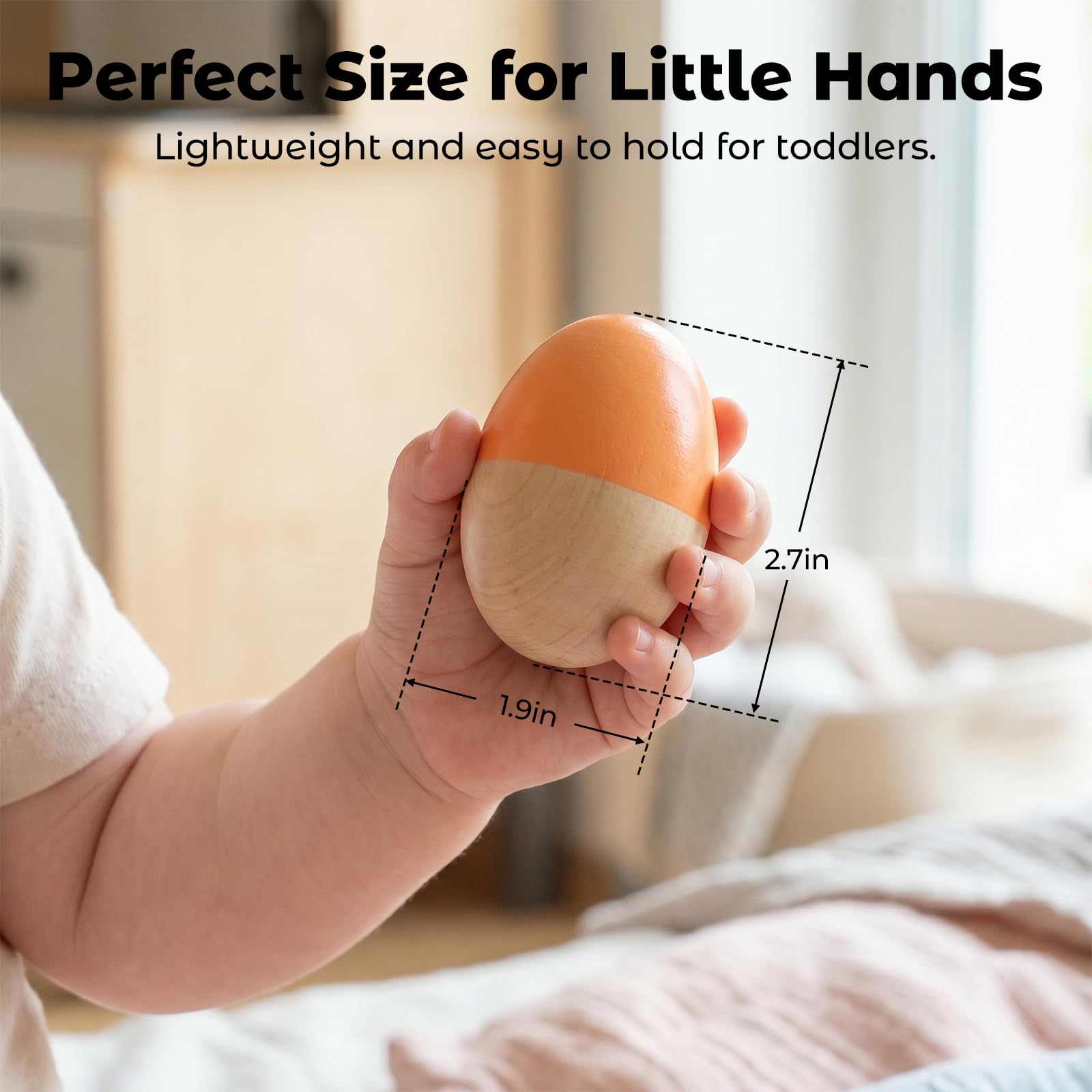 Five colorful wooden shaker eggs for rhythm learning