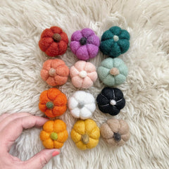 Wool Felt Pumpkins mustard color 1.75in wide by 1.5in tall