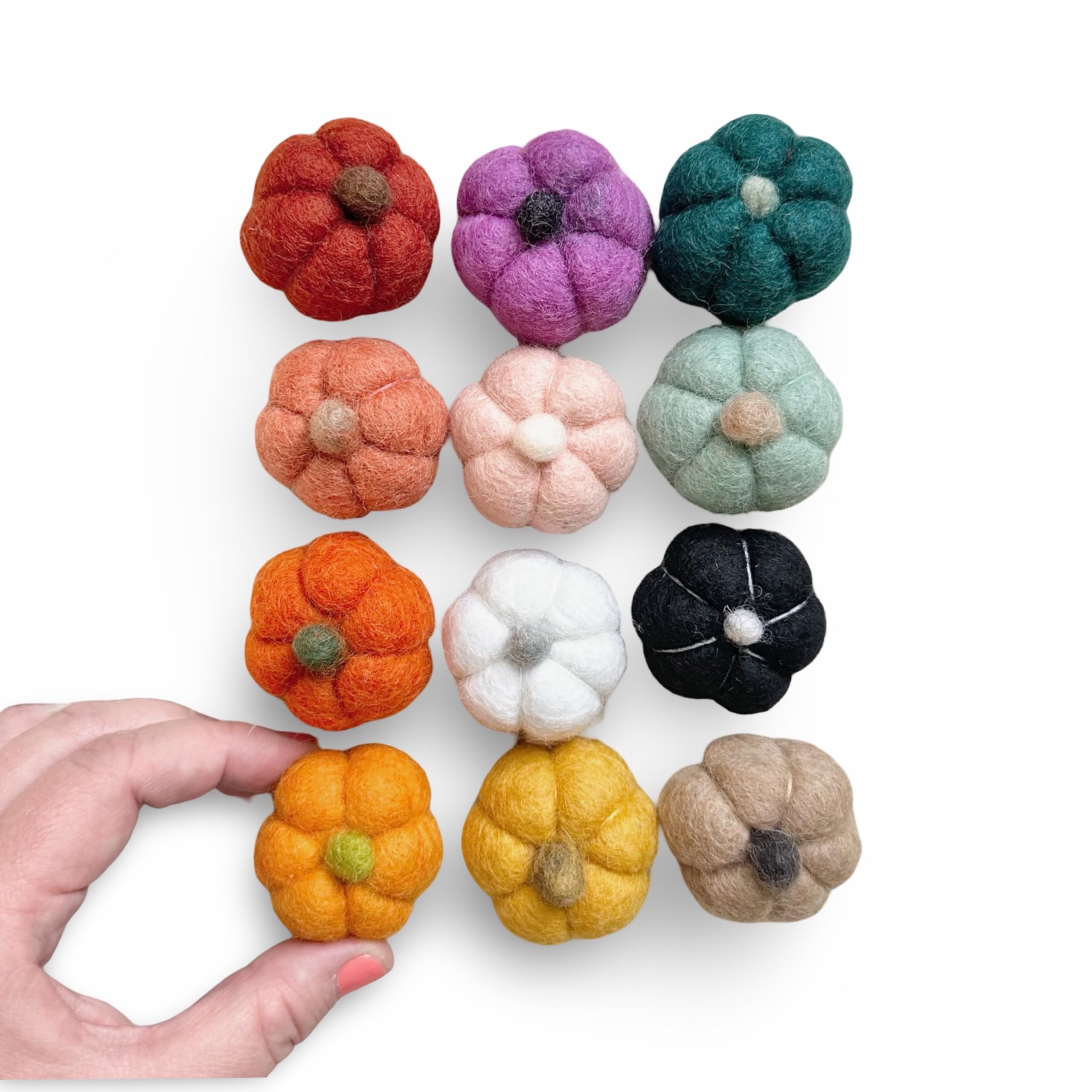 Wool Felt Pumpkins peacock color 1.75in wide by 1.5in tall