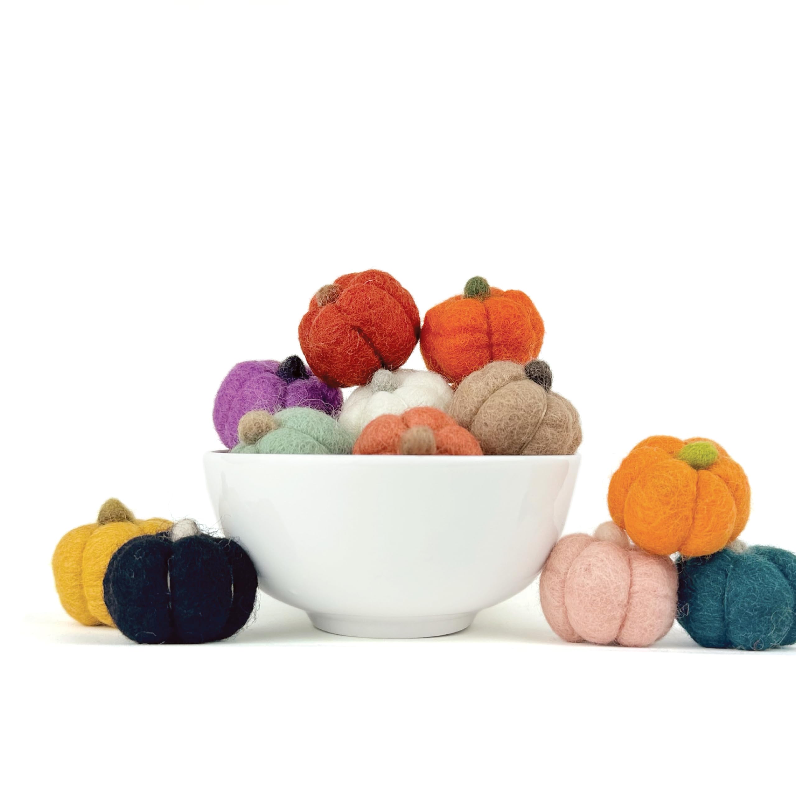 Wool Felt Pumpkins terracotta color 1.75in wide by 1.5in tall