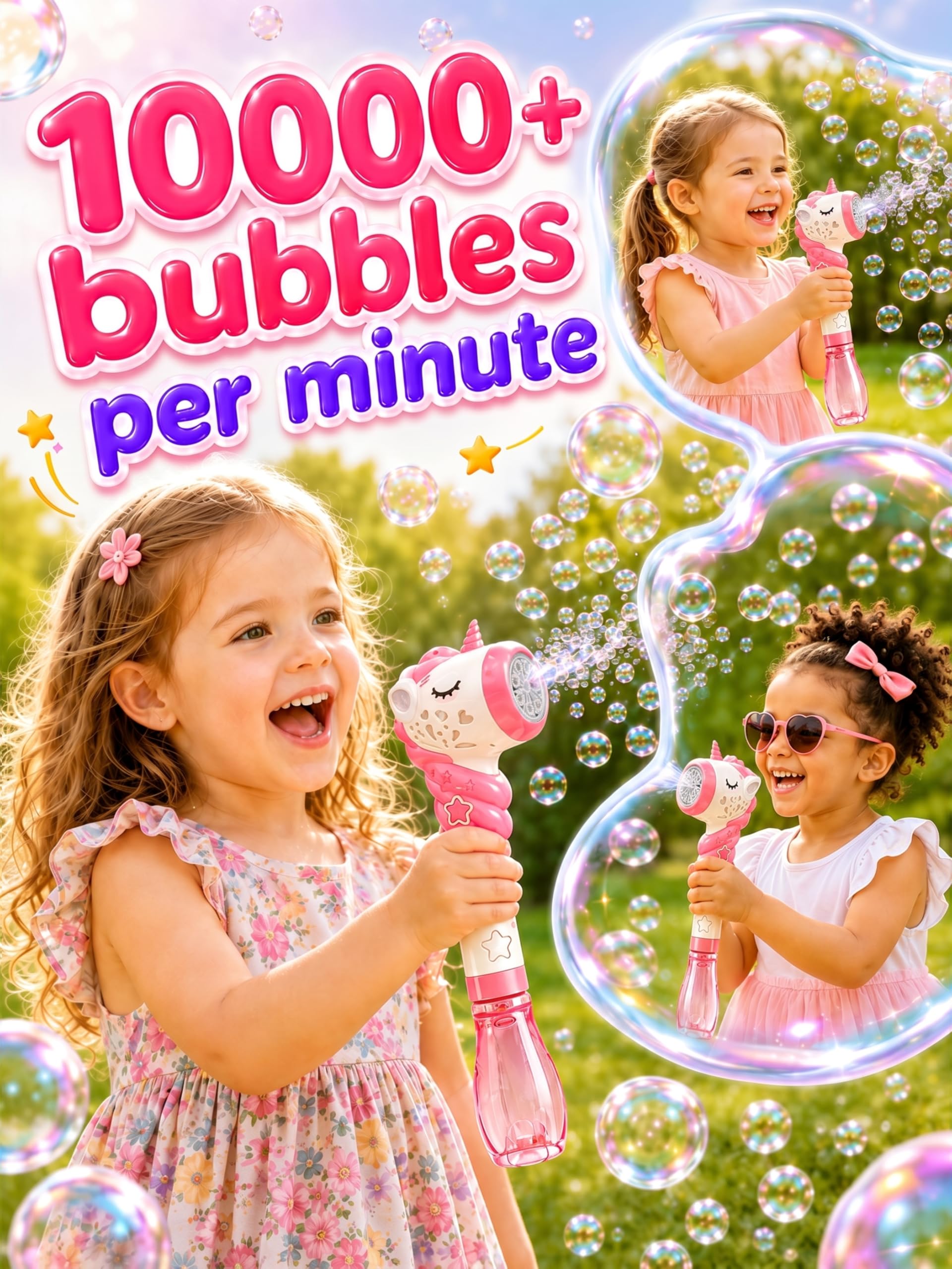 Bubble wand with unicorn shape and lights feature
