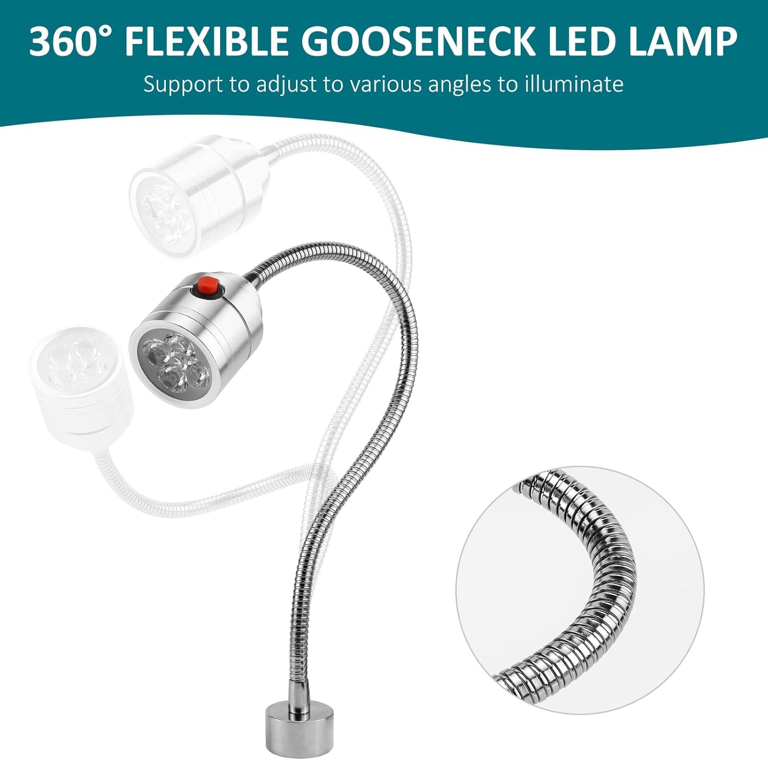 360-degree adjustable gooseneck for precise positioning