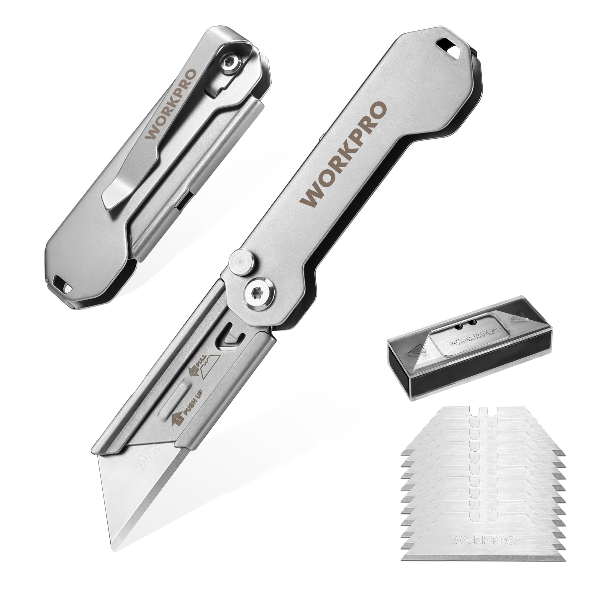 WORKPRO EDC Folding Utility Knife 2pcs with blades