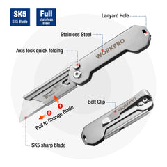 WORKPRO Foldable Pocket Knife with Belt Clip