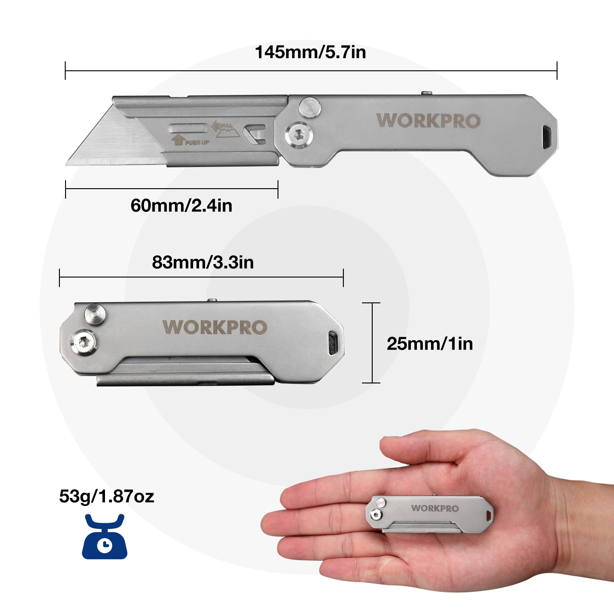 WORKPRO Mini Box Cutter Quick Open Axis Lock