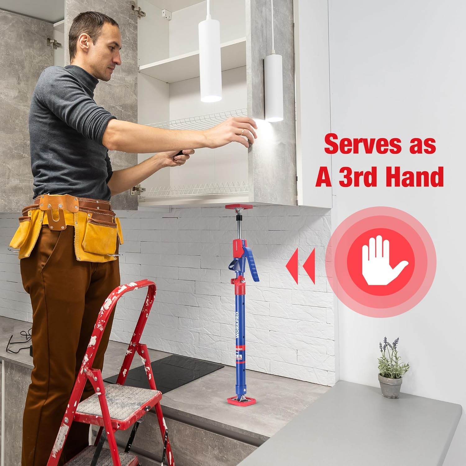 Hands-free support for cabinet installation and DIY work