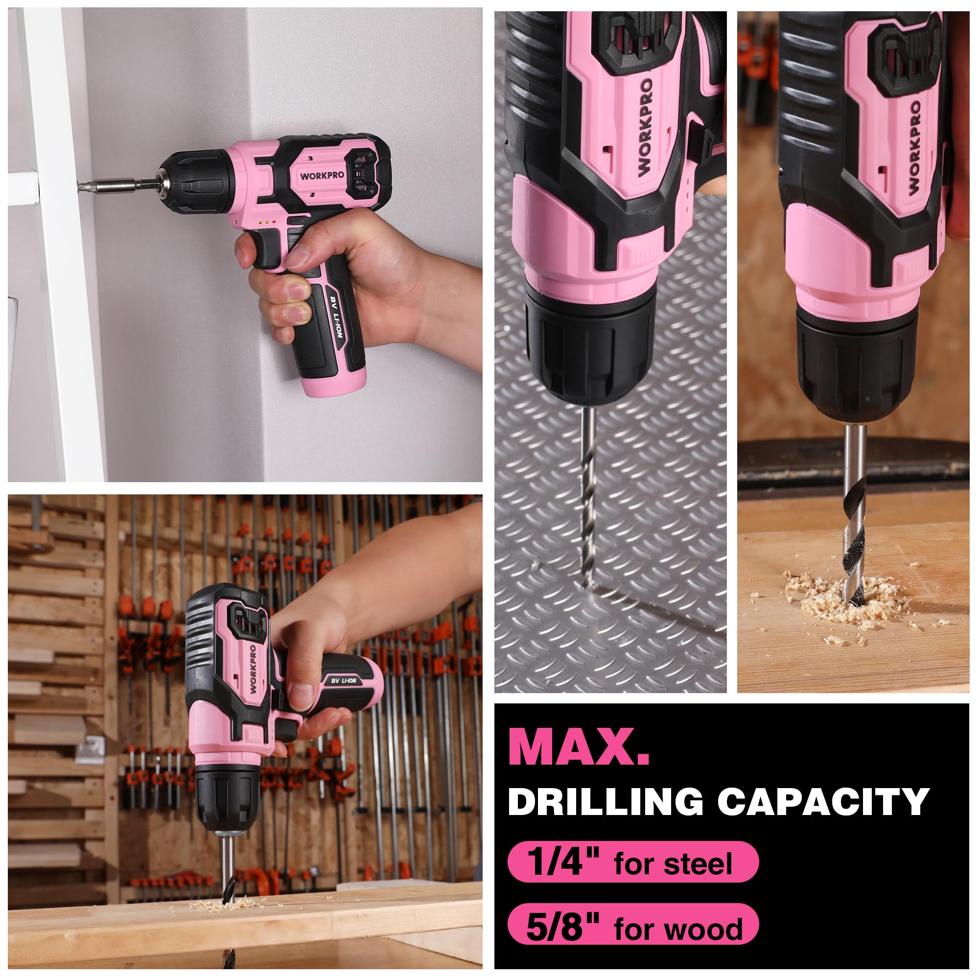 53pcs hardware kit and extension bar included with WORKPRO drill set