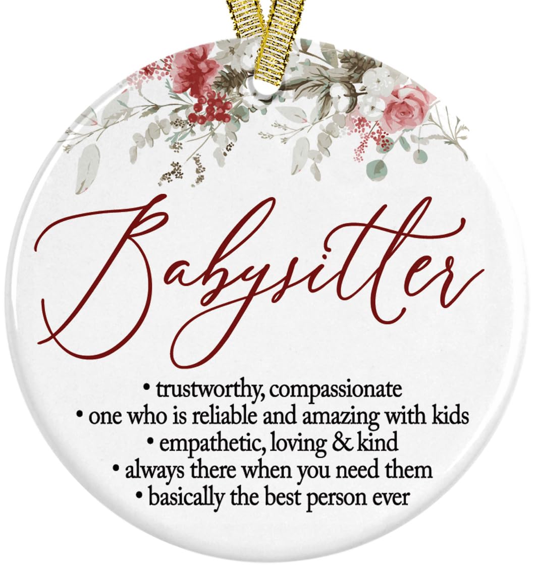 World's Best Babysitter Ever ornament in white ceramic size 3 inches