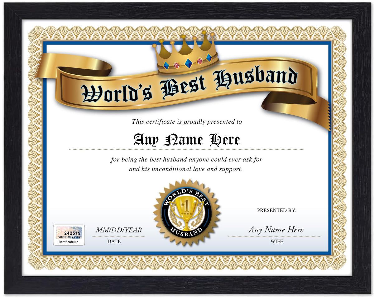 Personalized World's Best Husband Award Certificate novelty diploma front view
