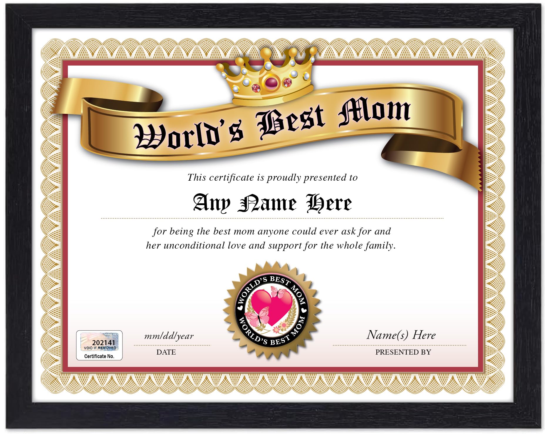 8.5 x 11 inches certificate size for standard framing