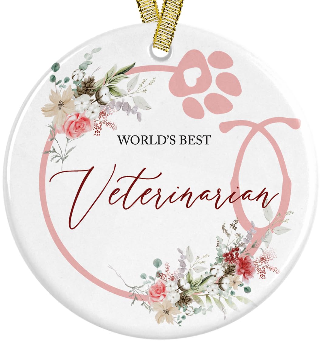 Worlds Best Veterinarian ornament white ceramic 3-inch