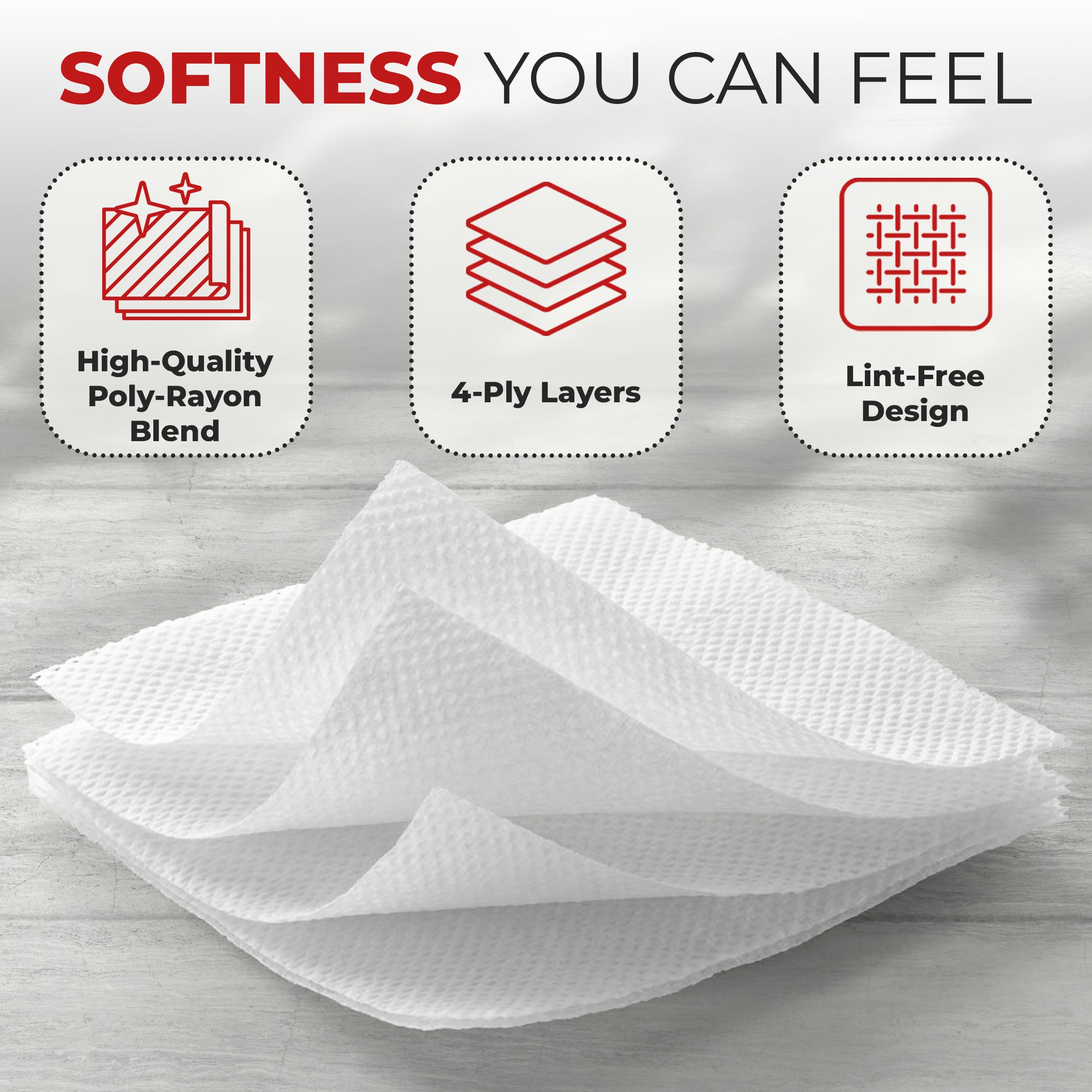 Four-layer gauze design of non-woven sponges highlighted