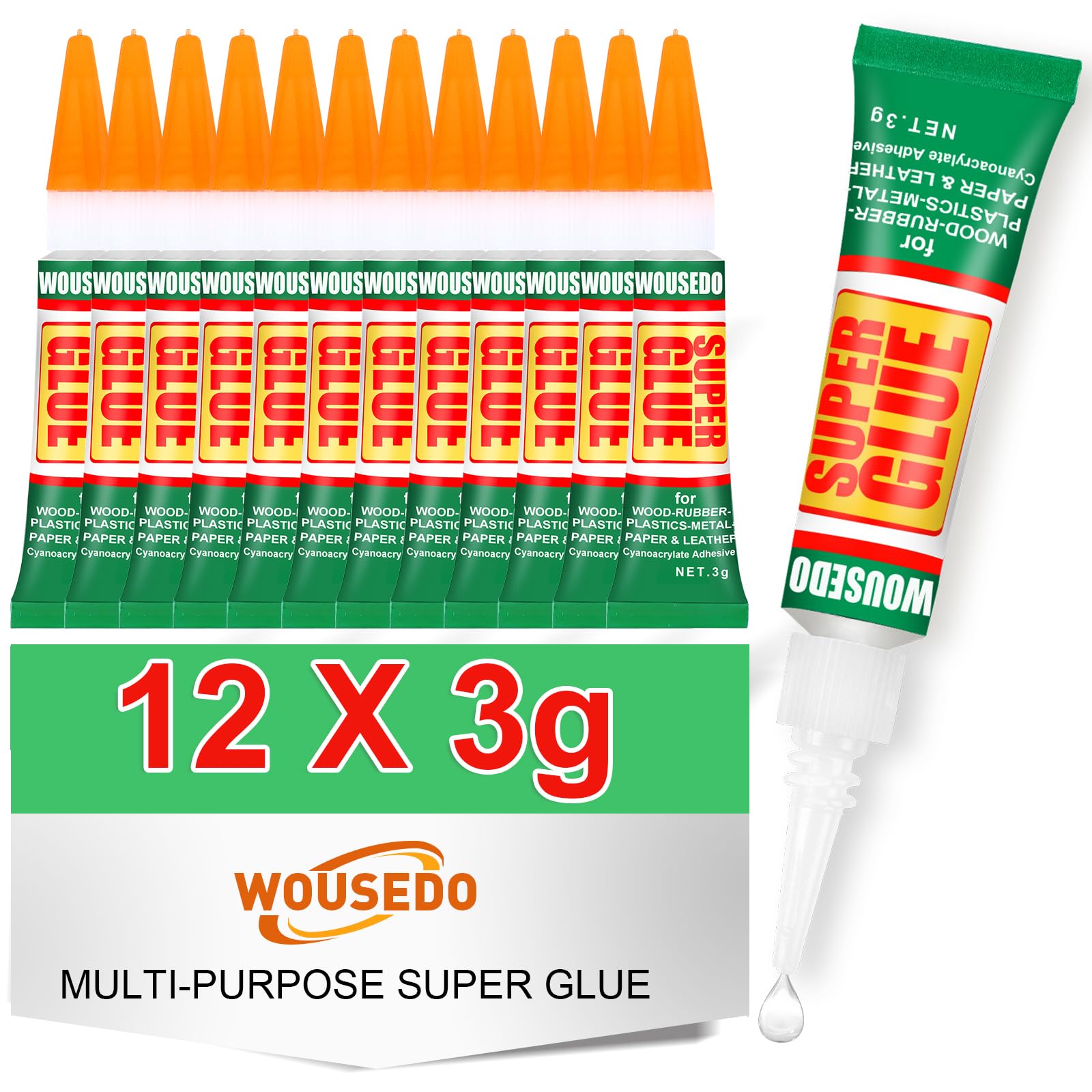 individual 12-tube pack of WOUSEDO 12 X 3g super glue