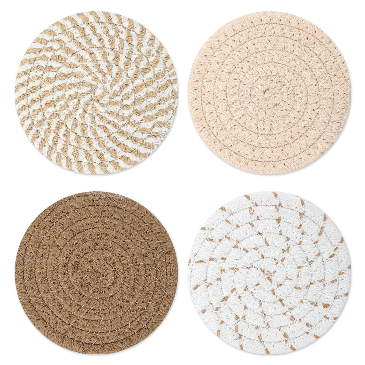 Four-piece set of brown woven coasters for drinks