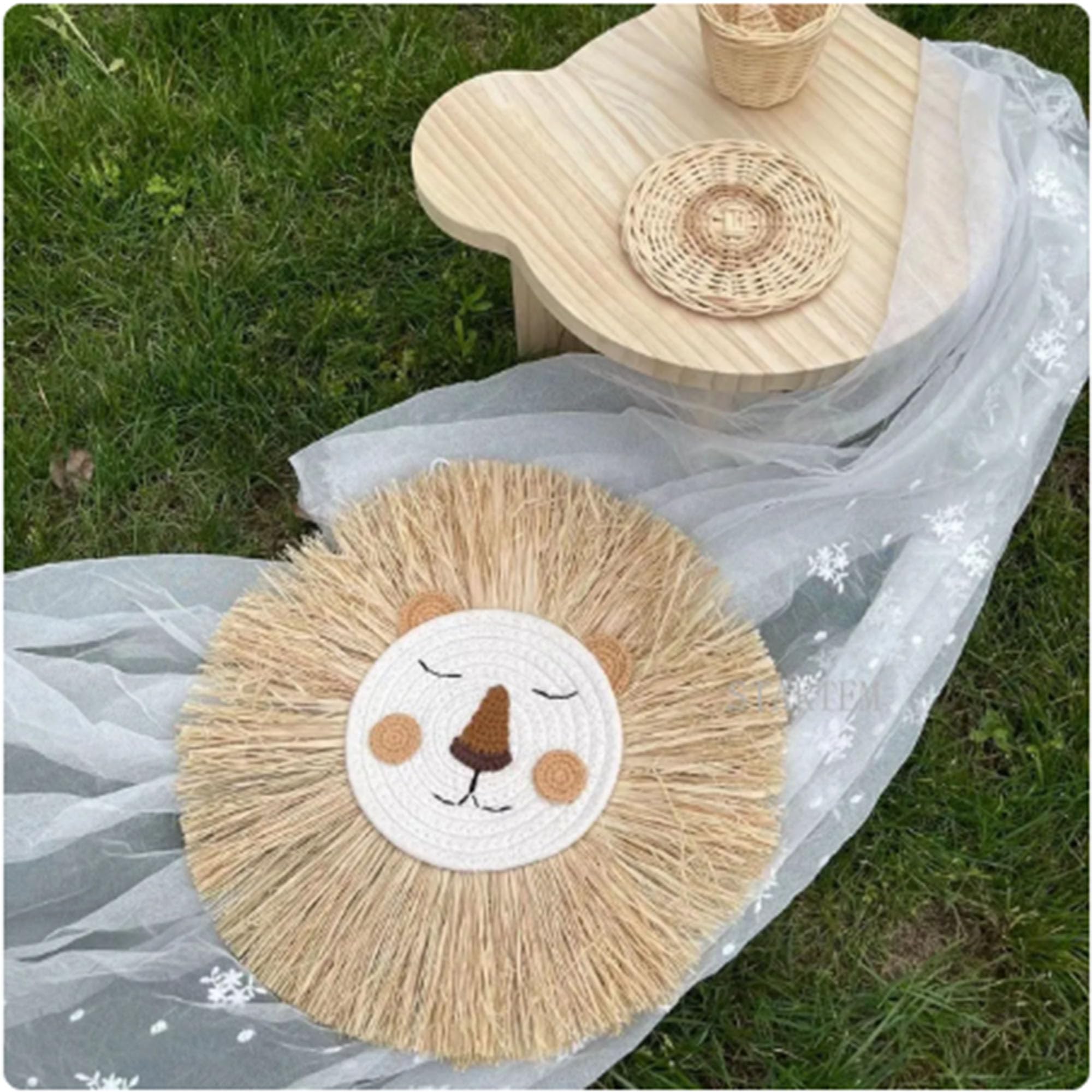 woven lion head wall art suitable for nursery